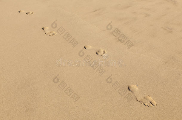 人类在干净的沙地上的脚步声