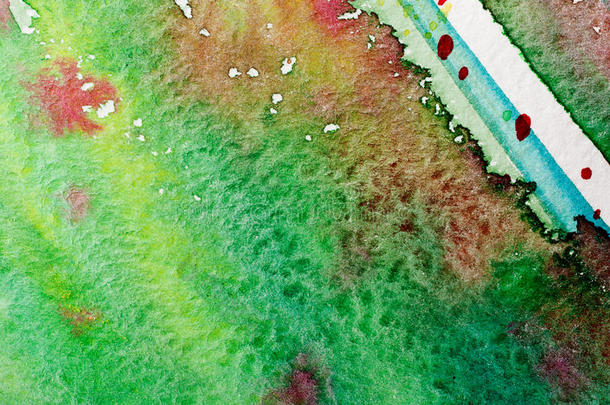水彩画绿色和红色抽象背景