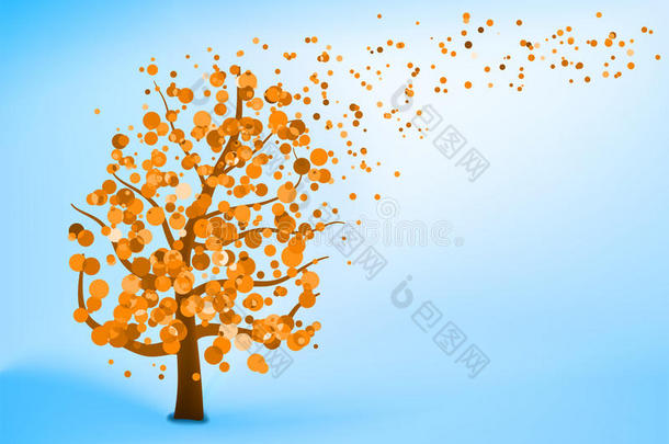 蓝橙色抽象树模板。每股收益8