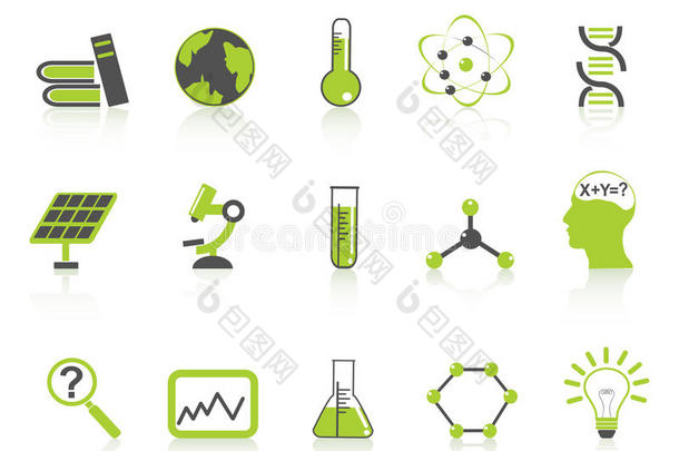 简单科学图标集，绿色系列