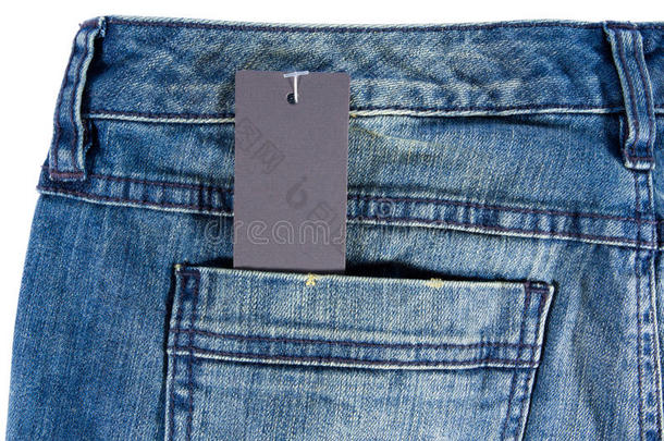 蓝色牛仔裤细节空白标签纸牛仔裤标签