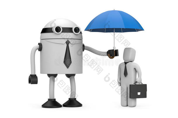 机器人正在为商人撑伞