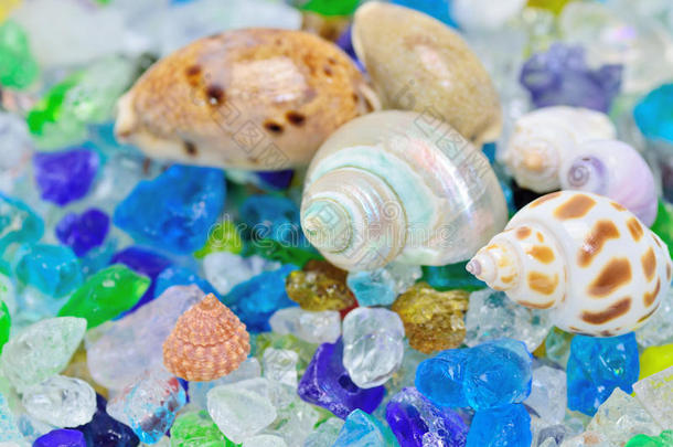 贝壳和彩色玻璃。