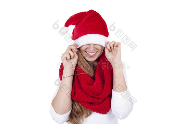 年轻美女<strong>红领巾</strong>圣诞帽