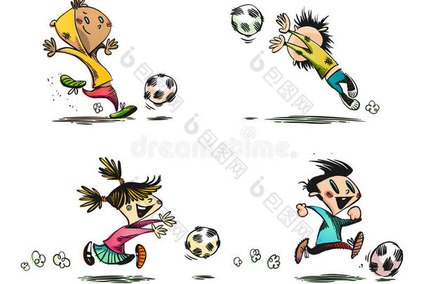 孩子们踢足球、足球
