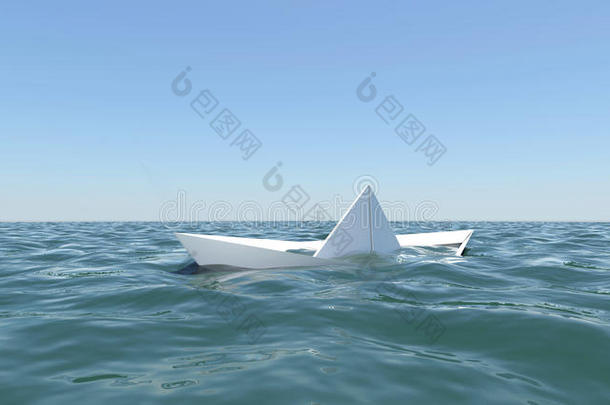 白纸船在海水中沉没