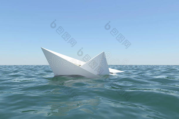 白纸船在海水中沉没