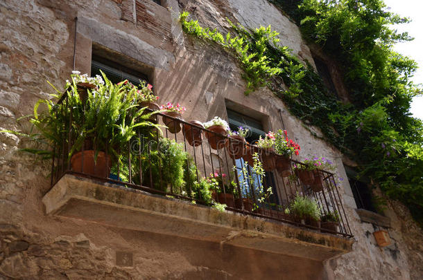 西班牙加泰罗尼亚吉罗纳的绿色阳台