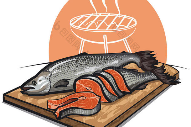 切菜板上的新鲜三文鱼