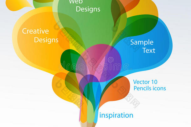 有彩色演讲泡泡的创意铅笔。