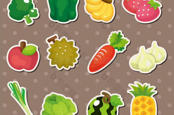 卡通水果和蔬菜图标集