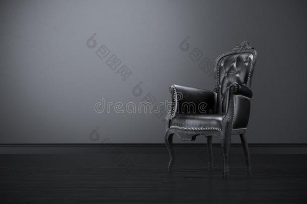 黑屋子里的黑色复古椅