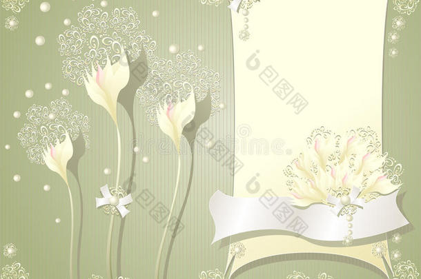 优雅的花卉背景和框架花卉蝴蝶结