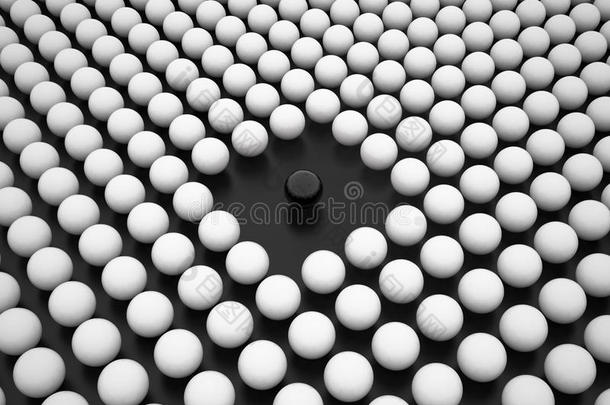 白色球体阵列之间的黑色球体