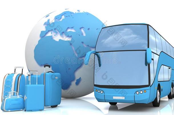 有地球仪和行李的公共汽车交通