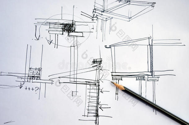 铅笔手绘建筑平面图