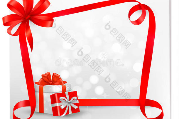 节日背景带红色礼品蝴蝶结和礼品盒