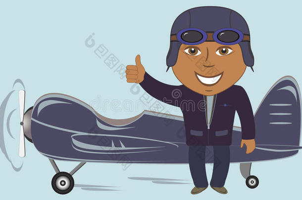 一架美国黑人飞行员竖起大拇指的飞机