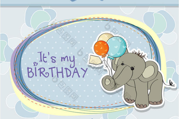 小男孩生日卡和大象