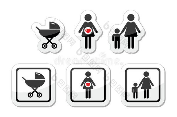 婴儿图标集-帕尔姆，怀孕，母亲