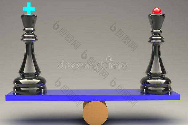 平衡概念王与皇后国际象棋3d