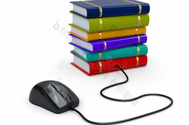 网络教育。书和电脑鼠标。