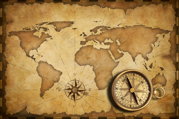 古铜地图航海罗盘