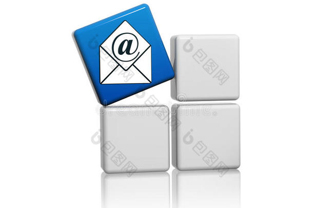 蓝色邮件标志，盒子上有信封