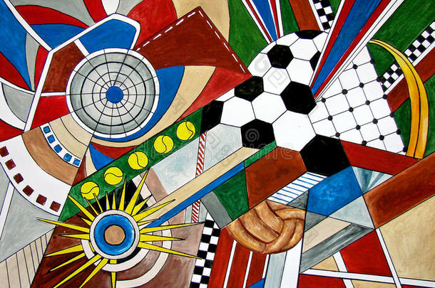 体育类型的抽象绘画足球，网球。