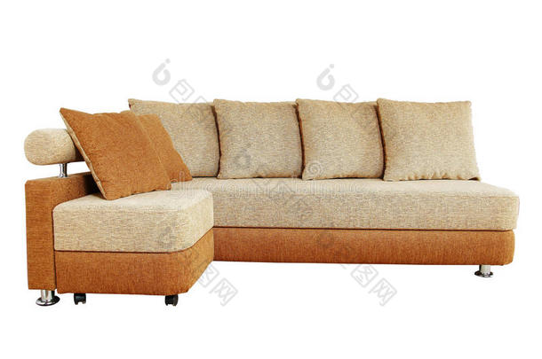 棕色沙发与织物装潢隔离