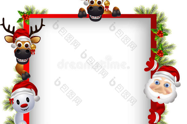 圣诞老人，鹿和雪人与空白标志