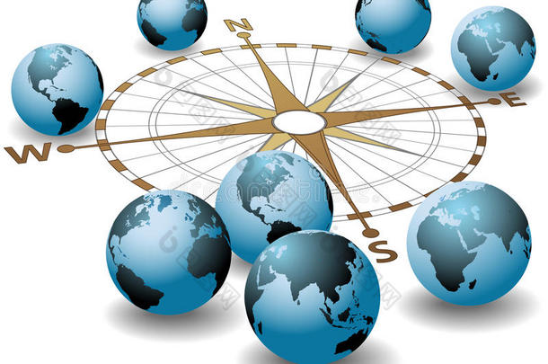 指南针指向地球的全球方向