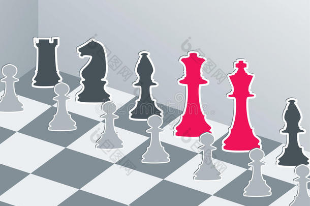 有红色国王和王后的国际象棋人物