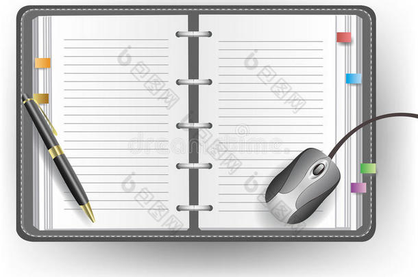 带线条、圆珠笔和鼠标的办公日记