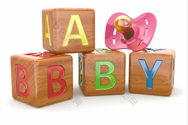 婴儿从字母块和假人