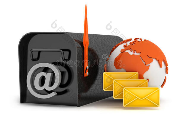 邮箱、地球仪、信封和电子邮件标志