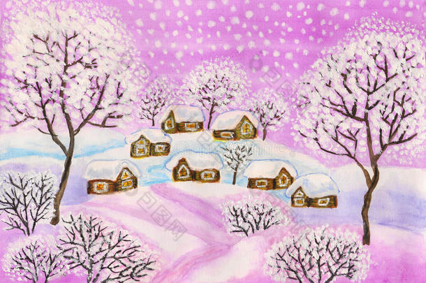 紫色冬季风景画