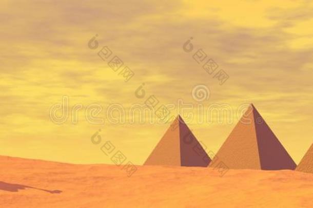 骆驼和神秘金字塔-三维渲染