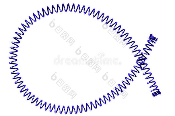细长的蓝色金属弹簧-白色隔离