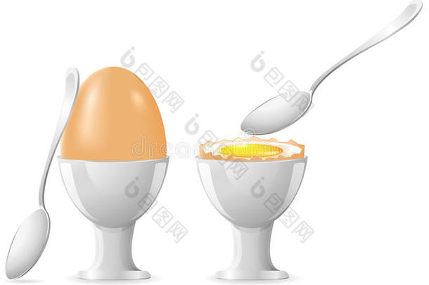 鸡蛋站在一个勺子矢量插图