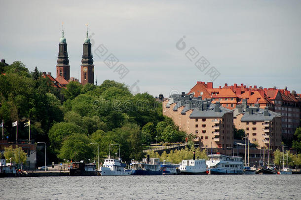 斯德哥尔摩。海边的旧建筑物