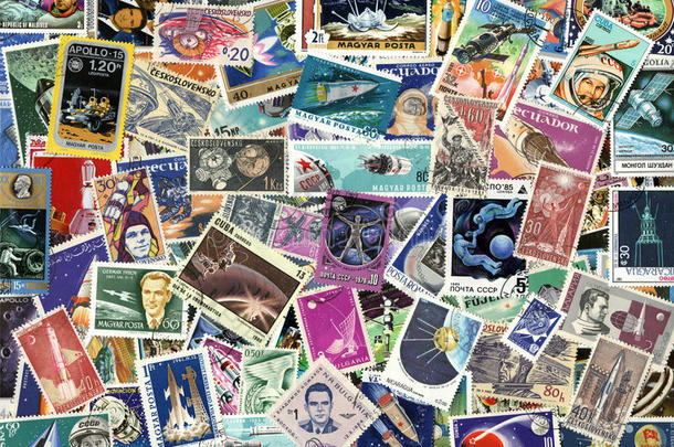 航天和宇宙飞船.邮票的背景
