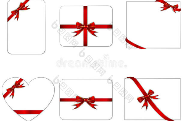 带红色礼品蝴蝶结和丝带的卡片