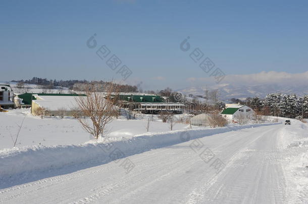 冰雪覆盖道路的冬季雪景