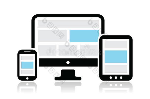 网络响应设计-电脑屏幕、智能手机、平板电脑图标集