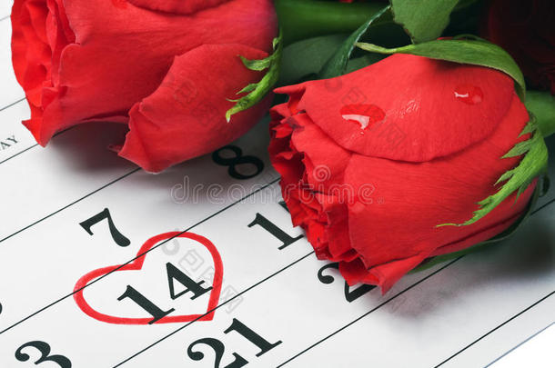 <strong>月历</strong>上有玫瑰，日期是情人节2月14日