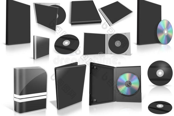 黑色多媒体磁盘和白色盒子