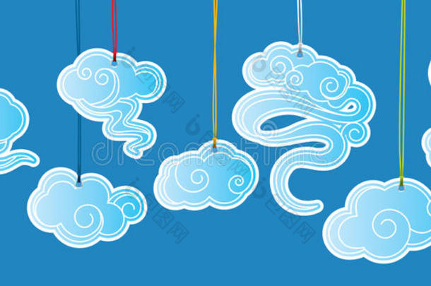 中式云插画标签