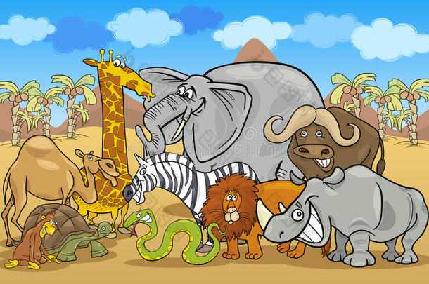 非洲野生动物园卡通插画