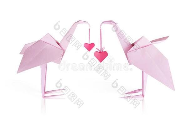 折纸粉纸火烈鸟夫妇